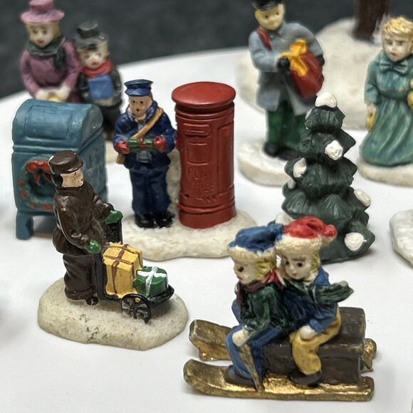 17pc Mini Christmas Village Figurines Snowman Postman Christmas Tree Mailbox + - Picture 6 of 16